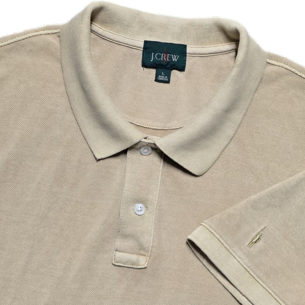 Vintage J Crew Oarsman Short Sleeve Polo Shirt Mens Large Beige Rugby Knit